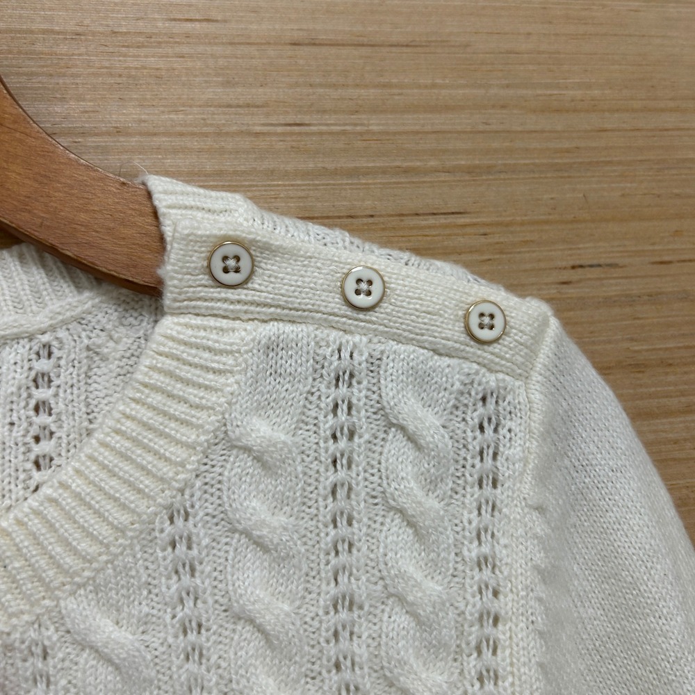 Talbots Ivory Cable Knit Sweater Womens Medium Cream Shoulder Button Long Sleeve - Picture 3 of 7